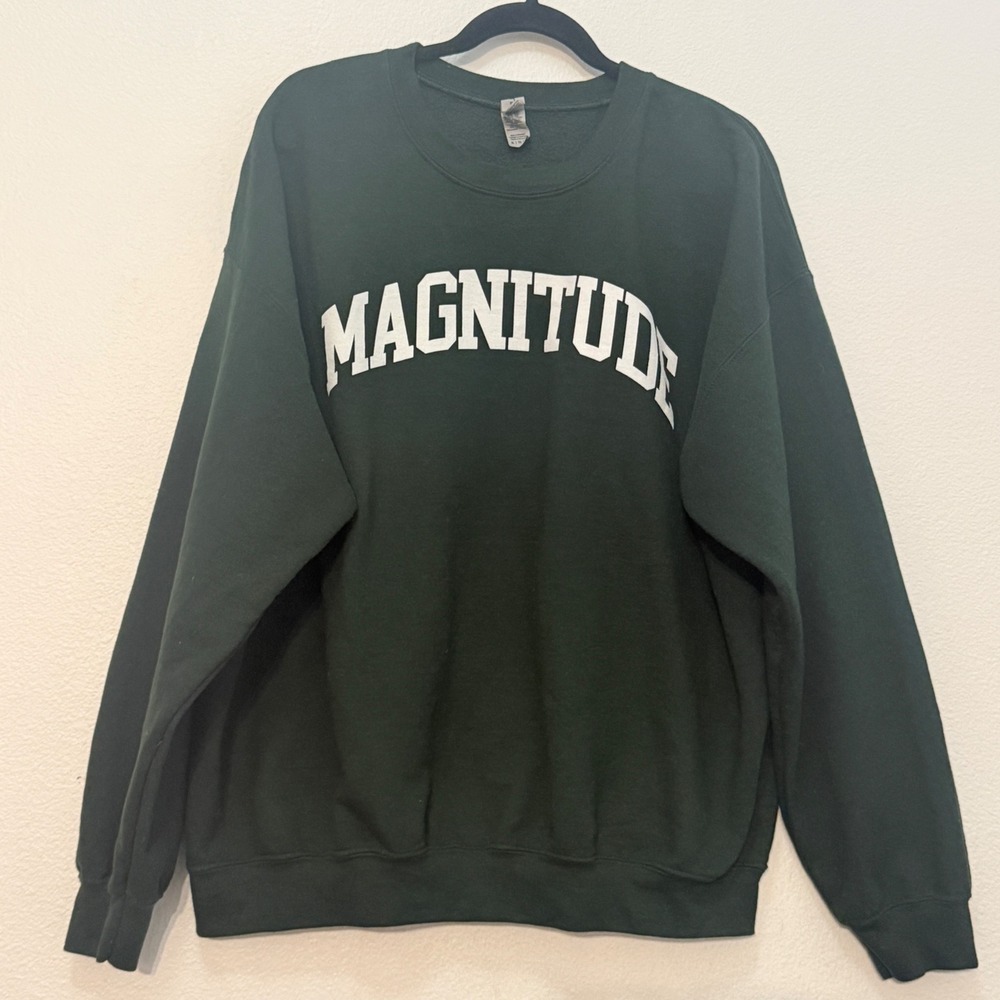 WOMEN DIY XL Sweatshirt Green Magnitude Graphic Collegiate Pullover VARSITY FALL